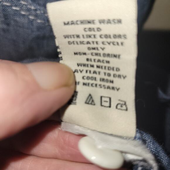 Signature Studio Medium Blue Chambray Short Sleeve Dress Lace Up Pockets - Picture 6 of 10